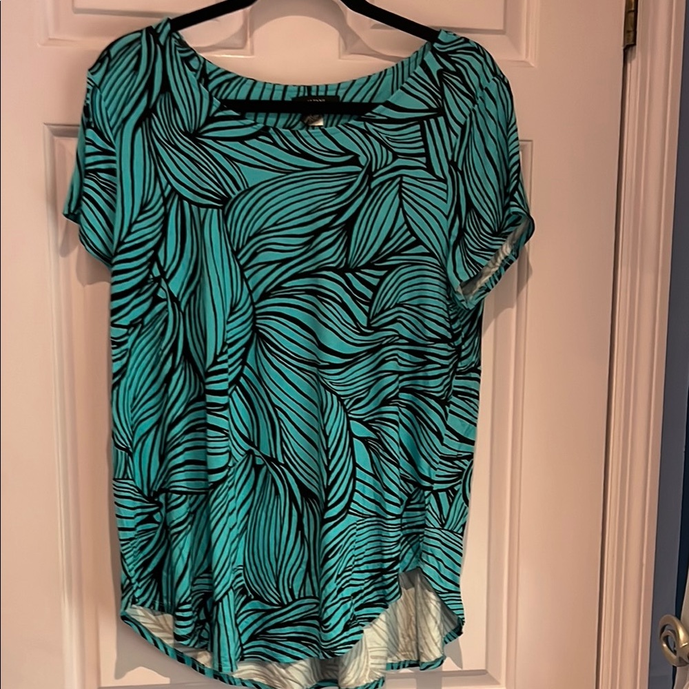 Alfani Black and Blue/Green Asymmetrical Short Sleeve Tunic